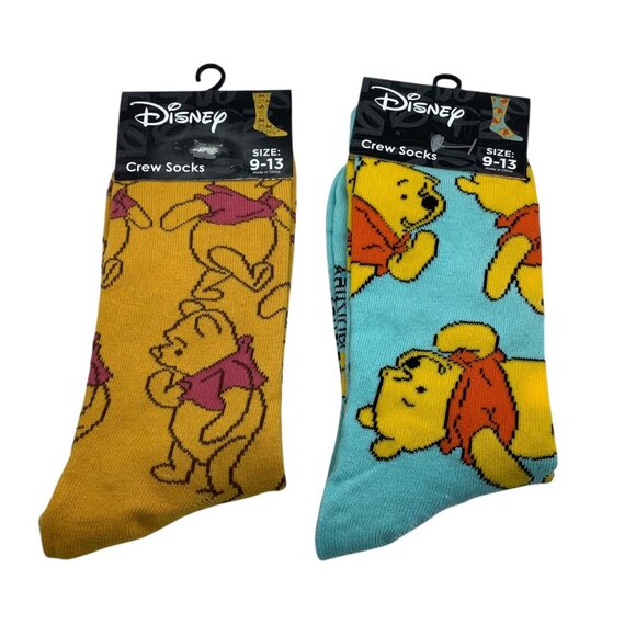 Disney Winnie The Pooh Bear Crew Socks 2 Pairs Size 9-13 NEW - Picture 1 of 6